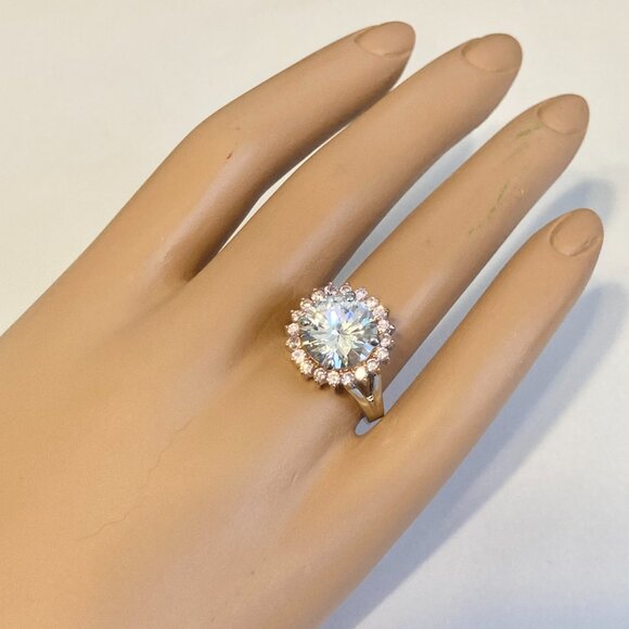 Pink Ice Halo Cocktail Ring Size 8 9 10 Statement Cubic Zirconia Silver Plated - Picture 3 of 10